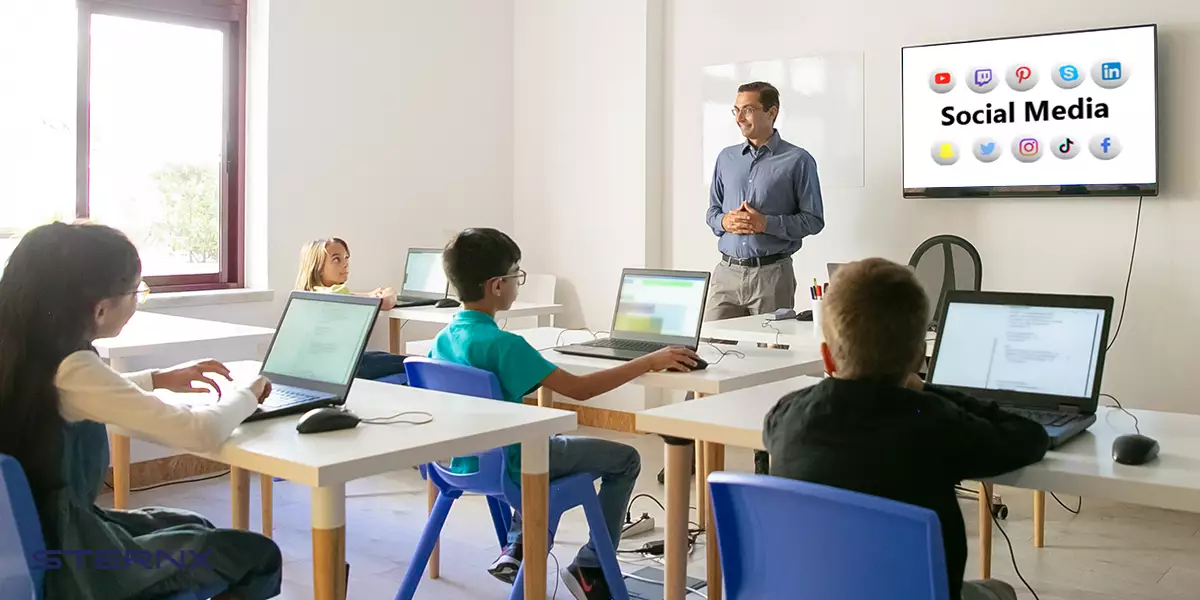 A classroom social media platform displayed on the interactive whiteboard